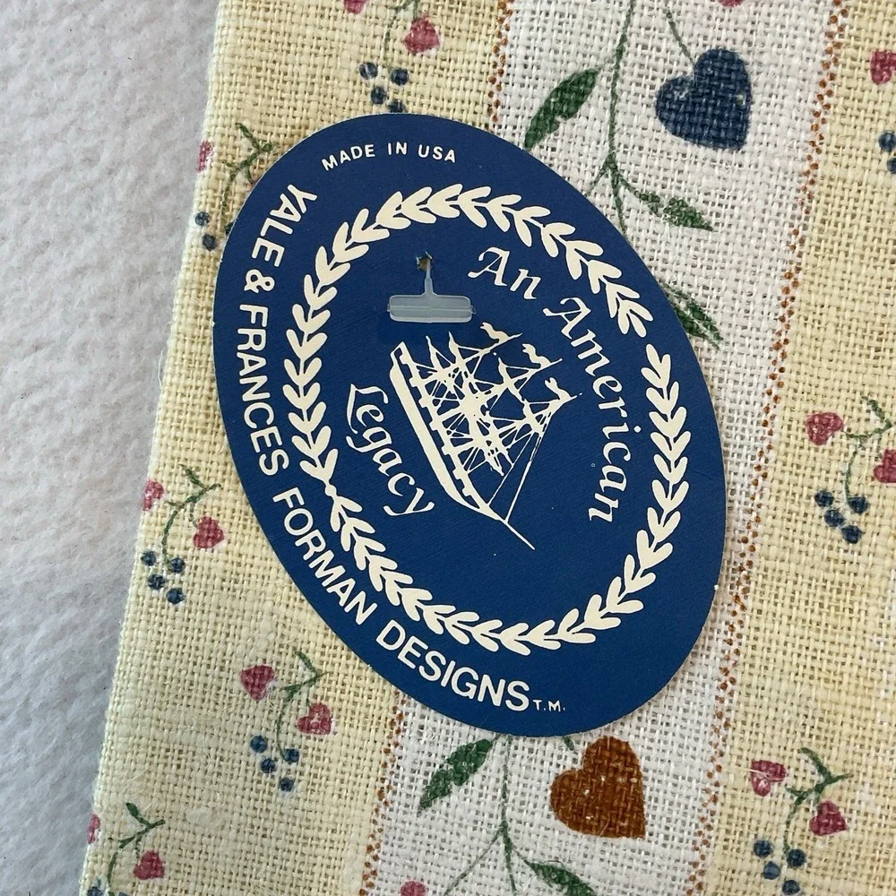 Yale & Frances Forman Designs Linen Kitchen Towel Potholder Blue Pink Hearts VTG